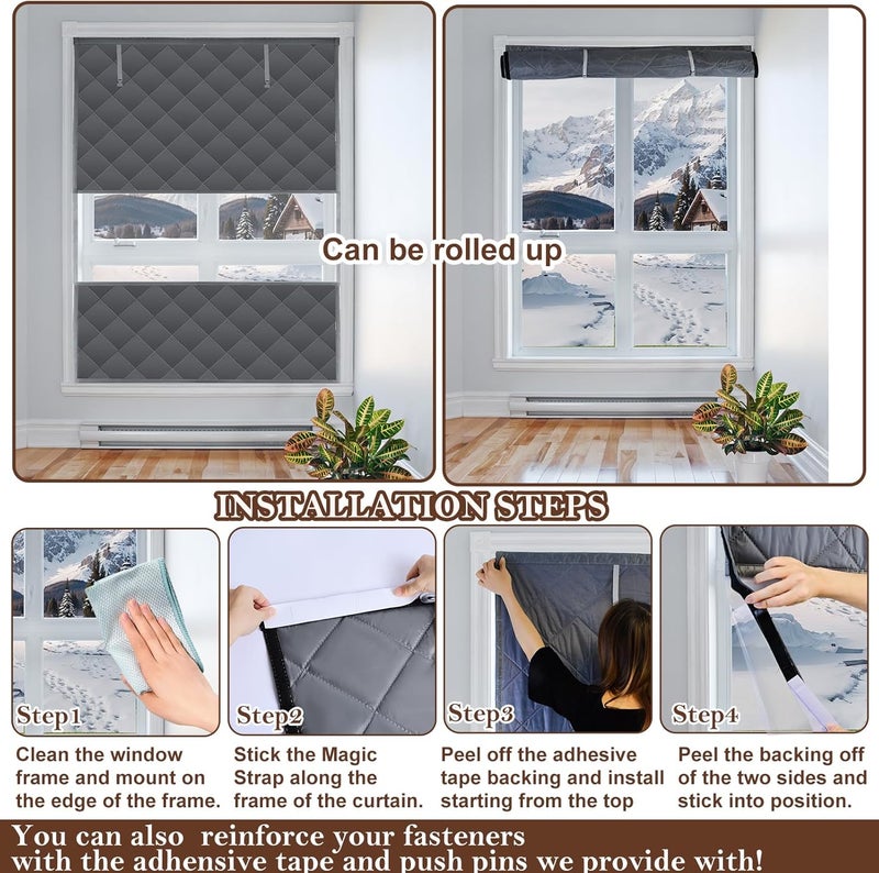 Jeyeou Visible Thermal Window Insulation Kit for Winter, Winterizing Insulated Window Cover Waterproof Oxford Cloth Cotton Layer Reusable Insulated Curtain Blanket Cold Protector for Home Attic RV Keep Warm - Image 5